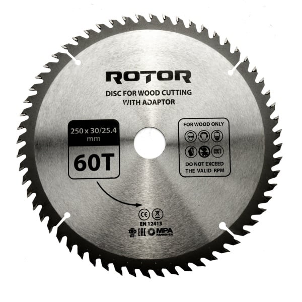 Disc taiat lemn ROTOR 250*30/25,4 cu adaptor 60T