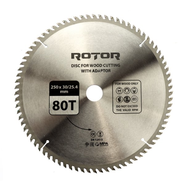 Disc taiat lemn ROTOR 250*30/25,4 cu adaptor 80T