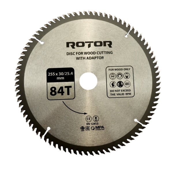 Disc taiat lemn ROTOR 255*30/25,4 cu adaptor 84T