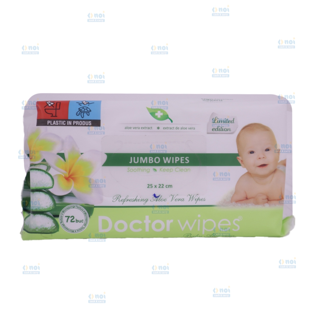 DOCTOR WIPE\'S BABY JUMBO SERVETELE UMEDE ALOE VERA 72BUC