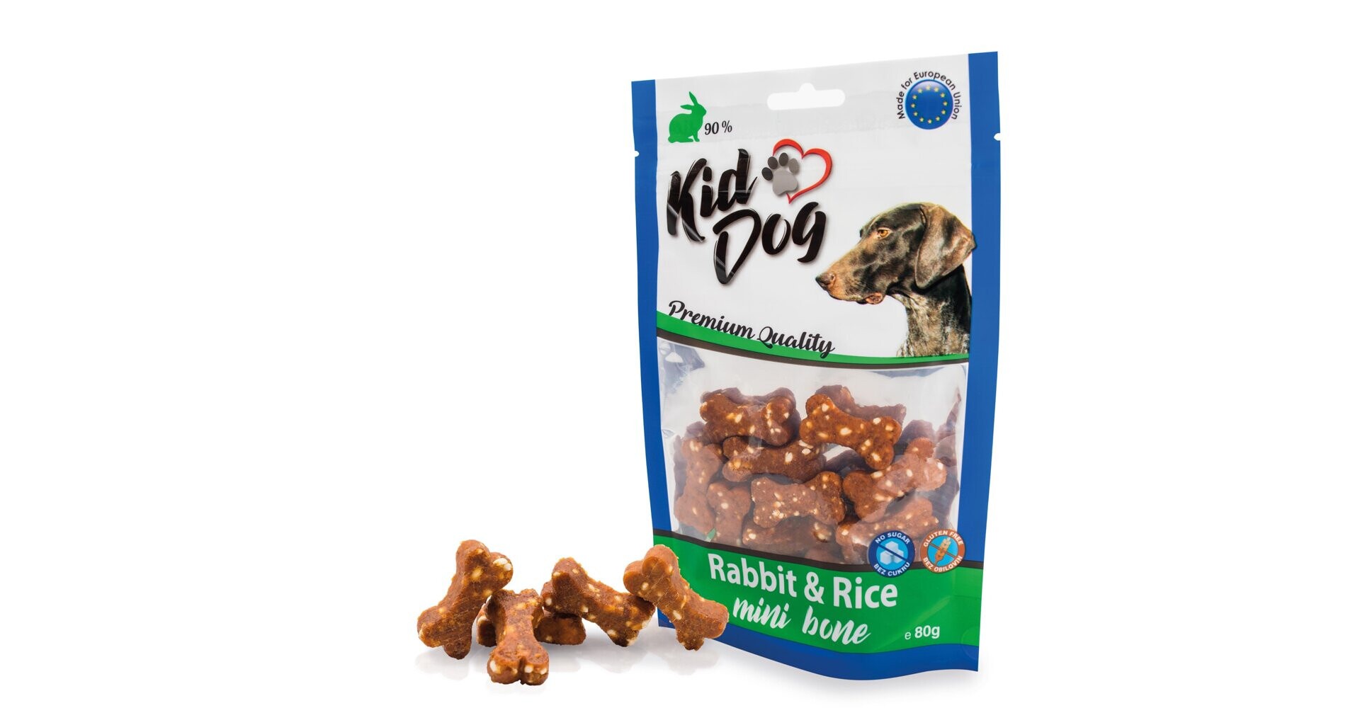 KidDog Recompense Pentru Caini, Mini Oase Cu Iepure Si Orez, 250 g, A04821