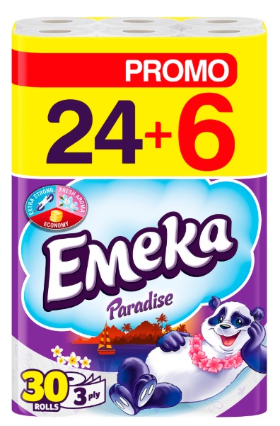 Hartie igienica Emeka Paradise, 3 straturi, 24+6 role