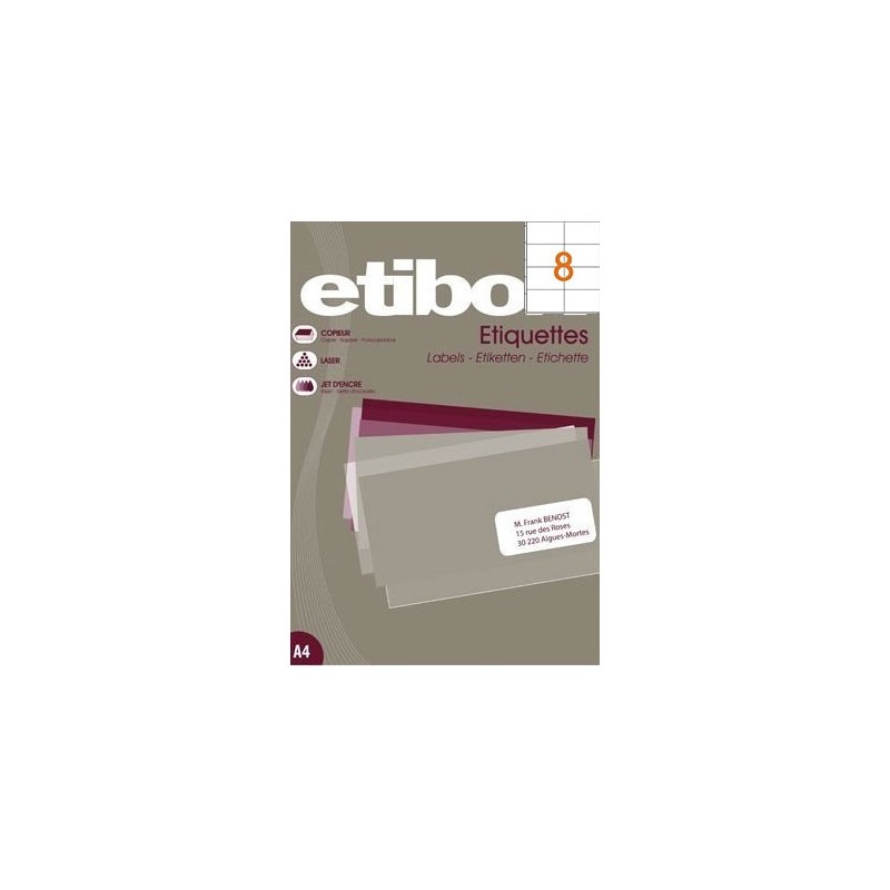 Etichete autocolante Etibox 119773, 8/A4, 105x70mm, permanente, colturi drepte, alb, top 100 coli (800 etichete)