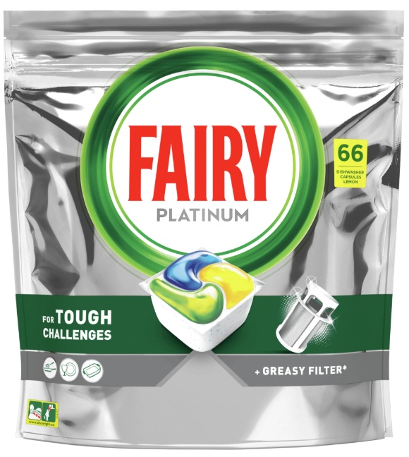 Detergent capsule pentru masina de spalat vase, Lamaie, 66 buc, Fairy Platinum