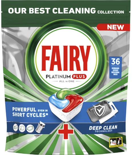Detergent capsule pentru masina de spalat vase 36 buc, Fairy Platinum Plus Deep Clean