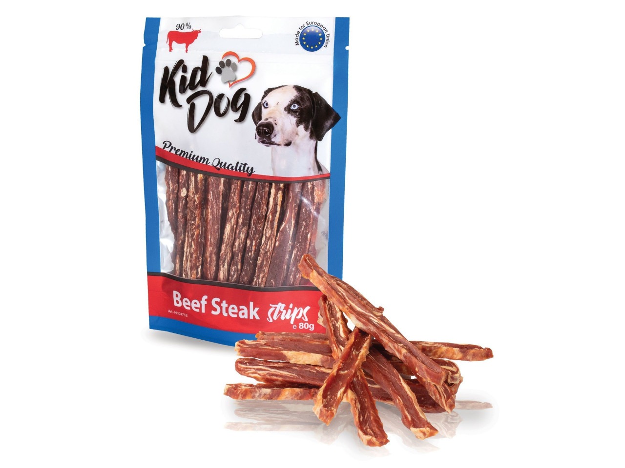 KidDog Recompense Pentru Caini, Fasii De Friptura De Vita, 80 g, A04716