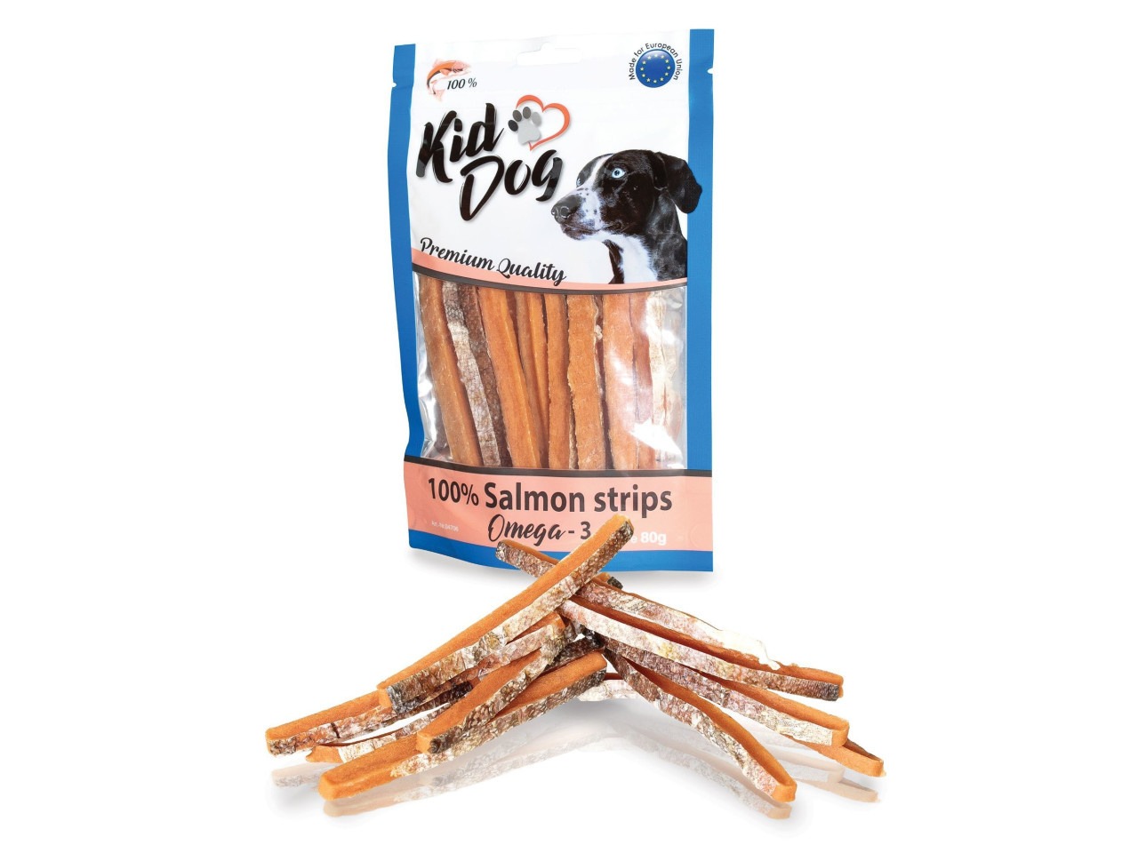KidDog Recompense Pentru Caini, Fasii De Somon, 80 g, A04706