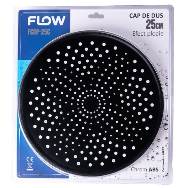 Cap de dus 25 cm tip ploaie, crom ABS, FLOW FCDP-25C