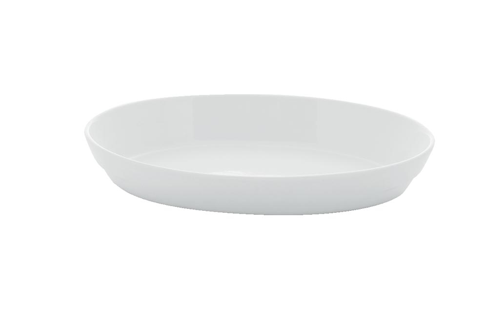 Platou oval din portelan alb, dimensiuni 400x240xh57mm, suprapozabil, linia Light