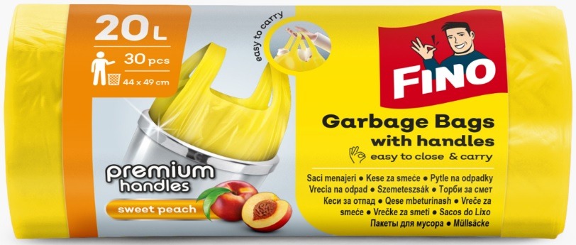 Saci pentru gunoi cu maner, cu aroma de piersica Fino 20L color 30 buc.