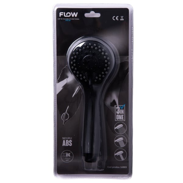 Cap de dus multifunctional 3 în 1, negru ABS, FLOW FPD-2B
