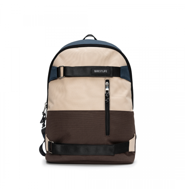 Rucsac BESTLIFE Col-Skate, 42x30x15cm, compartiment laptop 14.1 inch, albastru/bej/maro
