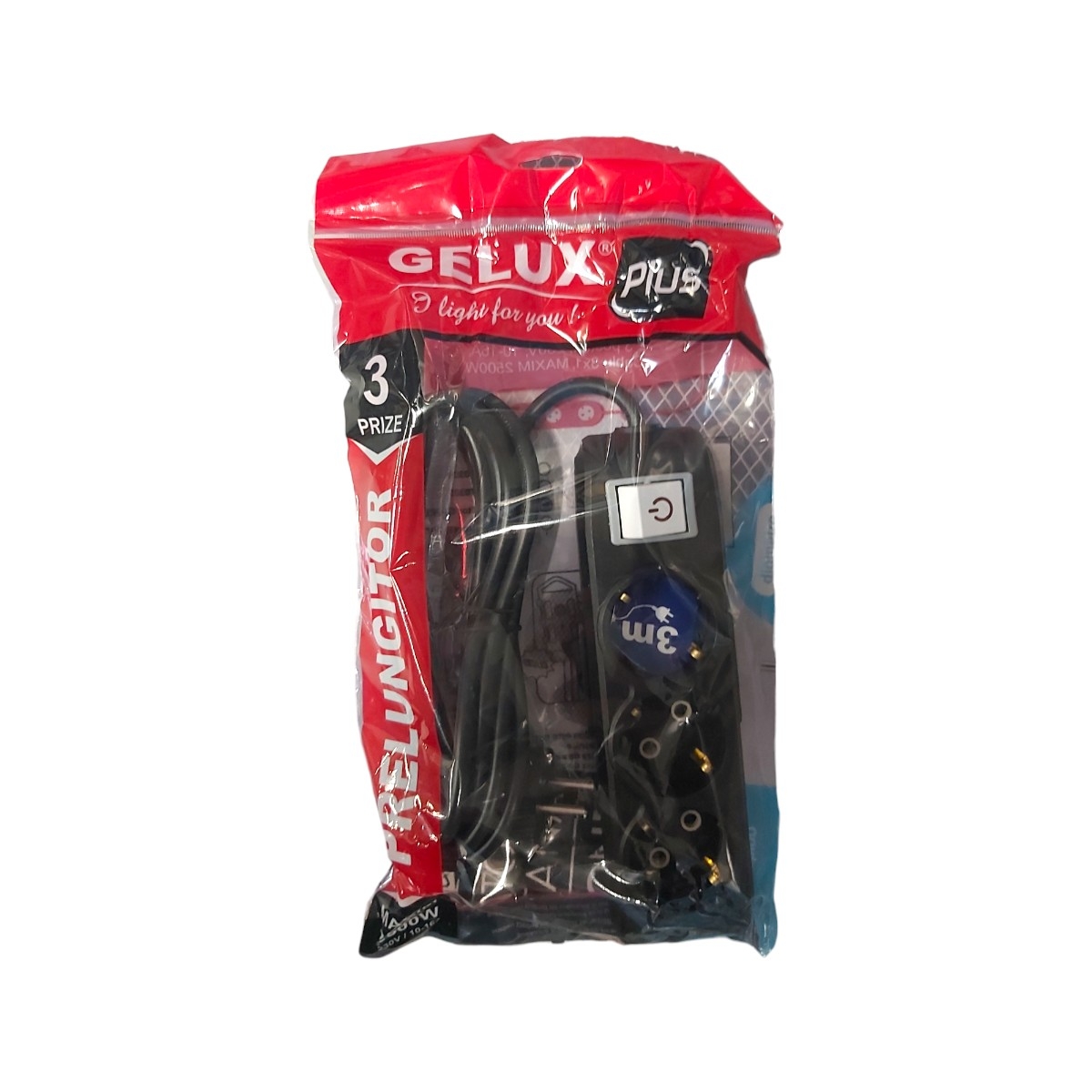 GELUX PRELUNGITOR NEGRU 3PRIZE + INTRERUPATOR 3X1MM LUNGIME 3M