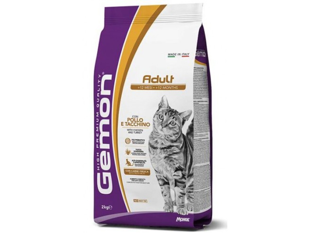 Monge Hrana Uscata Pentru Pisici, Gemon Adult, Cu Pui Si Curcan, 2 kg