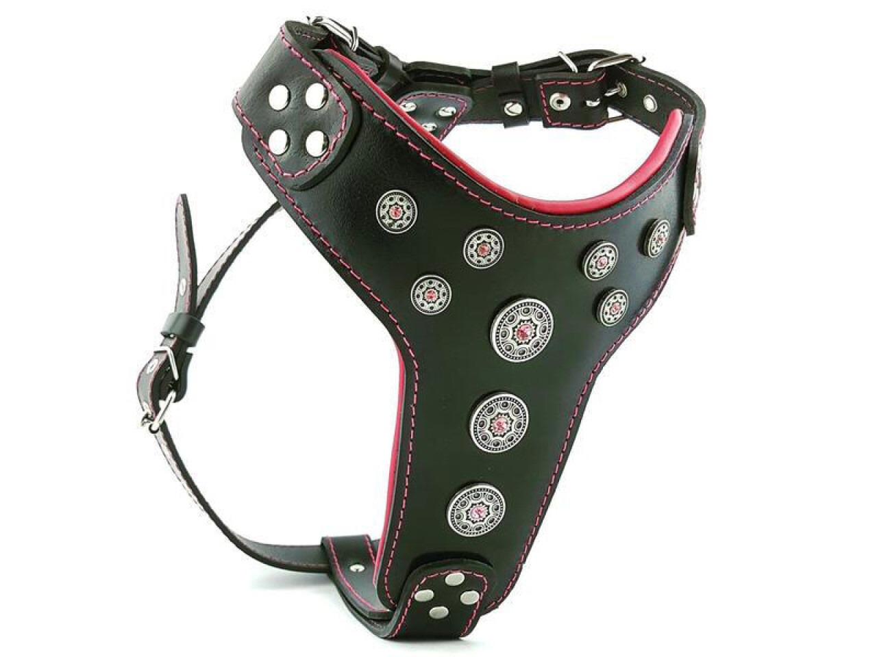 Bestia Ham Bijou, Piele Naturala, M: 50-75 cm, Negru/Rosu, pentru Amstaff, Border Collie, Vizsla, etc