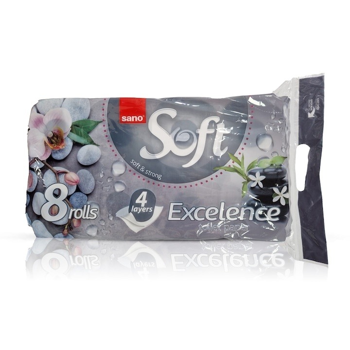 Hartie Igienica Sano Paper Toilet Excelence, 4 straturi, 8 role