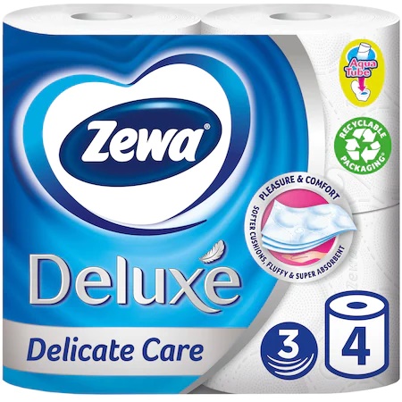 Hartie igienica, 3 straturi, 4 role, Zewa Deluxe Delicate Care