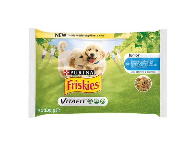 Hrana Umeda Friskies Dog, Junior, in Aspic, cu Pui, 4 x 100 g