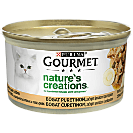 Hrana umeda pentru pisici, bogat in Curcan, asezonat cu Pastarnac si Spanac, conserva 85 g, Purina Gourmet Nature’s Creations