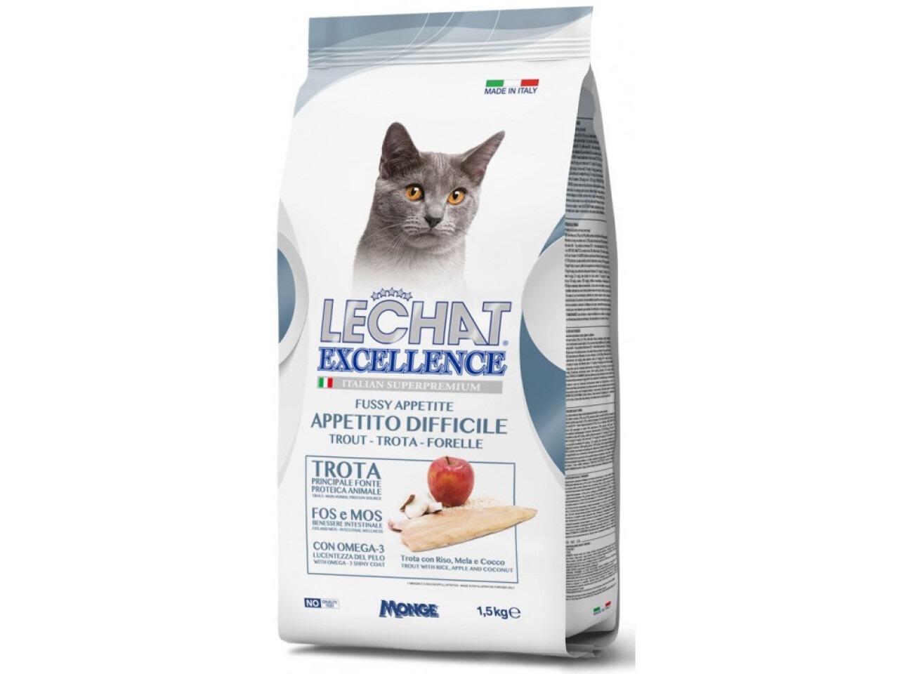 Monge Hrana Uscata Pentru Pisici, LeChat Excellence Appetito Difficile, Cu Pastrav, 1.5 kg