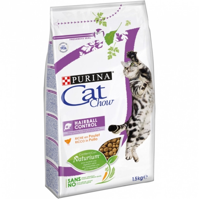 Hrana uscata pentru pisici, Controlul ghemotoacelor de par, bogata in Pui, 1.5 kg, PURINA CAT CHOW Hairball Control