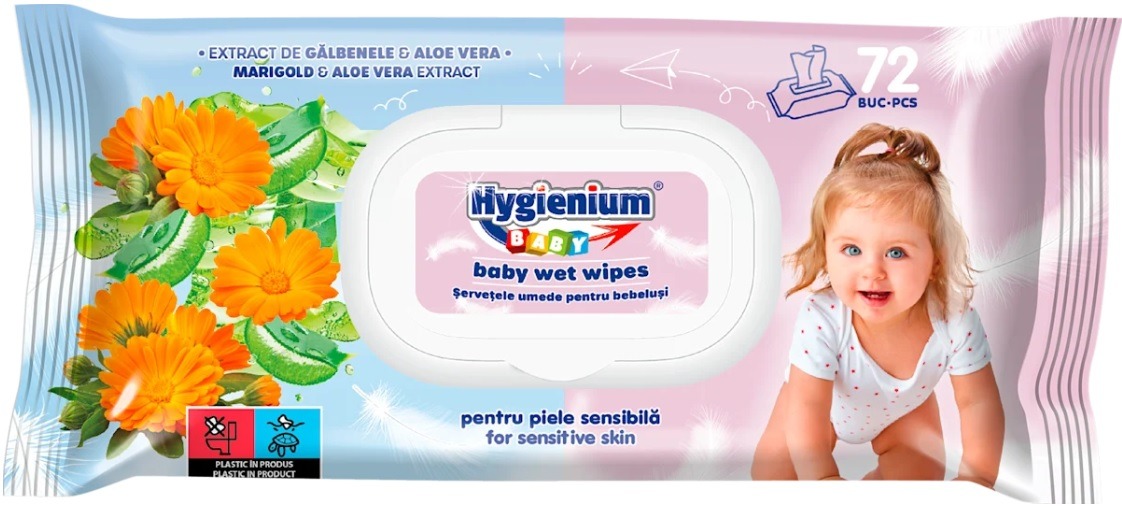 Servetele Umede cu Extract de Galbenele si Aloe Vera, 72 buc, Hygienium Baby