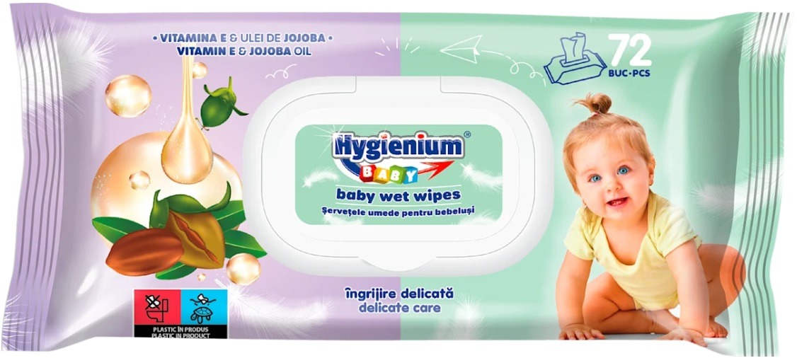Servetele Umede cu Vitamina E si Ulei de Jojoba, 72 buc, Hygienium Baby
