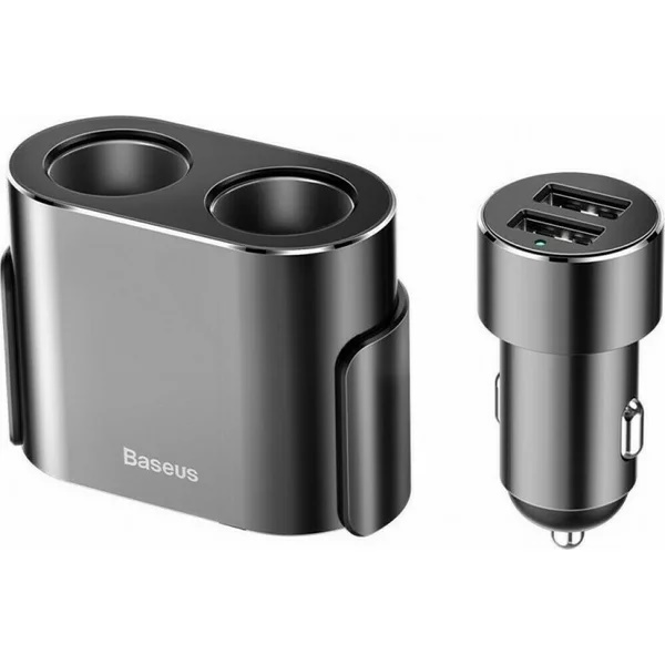 Incarcator auto Baseus High Efficiency, 80W, 2xUSB 3.1A, 2x extensie bricheta Negru