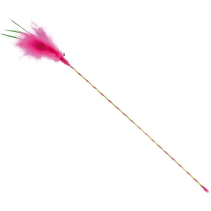 Jucarie pentru pisici bagheta cu pene roz Rinaldo teaser 65 cm