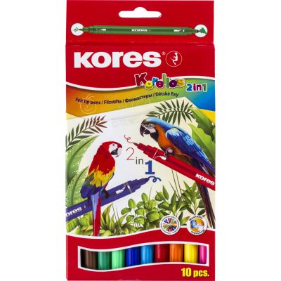 Markere pentru copii KORELLOS cu 2 capete, 10 culori pe cutie (KS29021)