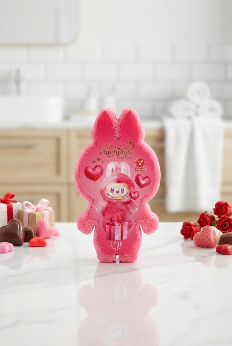 Burete cu sapun vegan, 110g, Labubu, Happy Valentines Day, La Roma