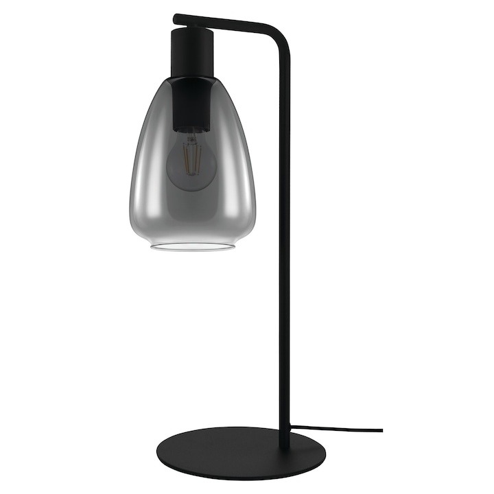 Lampa de masa, Eglo Chelvey, sticla fumurie, negru, 50.5 cm