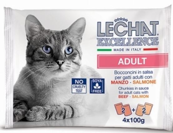 Hrana Umeda Pentru Pisici, LeChat Excellence Adult, Cu Vita/Somon In Sos, 4x100 g
