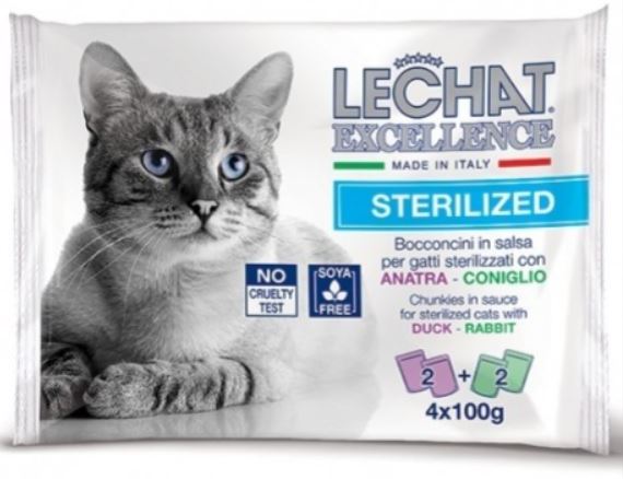 Hrana Umeda Pentru Pisici, LeChat Excellence Steril, Cu Rata/Iepure In Sos, 4x100 g