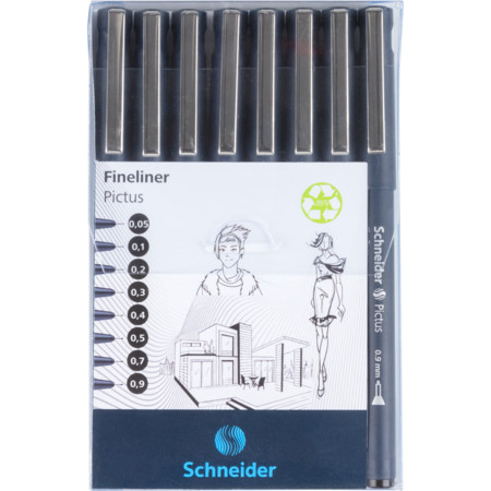 Liner pt desen tehnic SCHNEIDER Pictus, varf fetru (0.05/0.1/0.2/0.3/0.4/0.5/0.7/0.9mm), 8buc/set-ne
