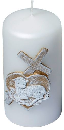 Lumânare stâlp – Miel și cruce – 60x115mm