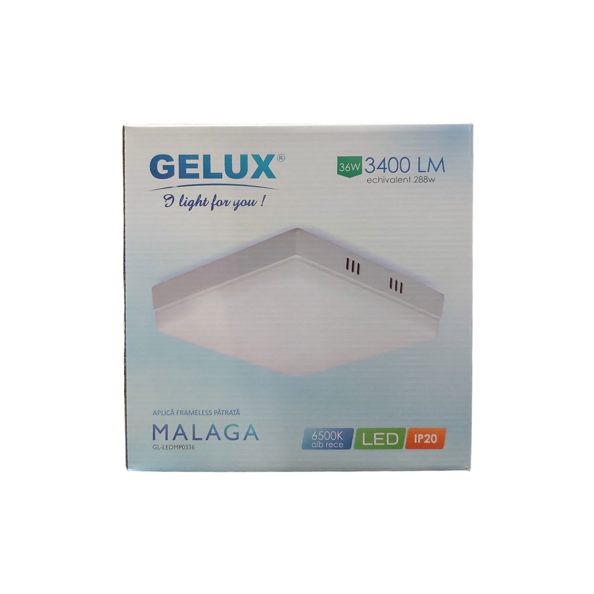 MALAGA PLAFONIERA PATRATA 36W 225X225X45 MM 3400LM 6500K
