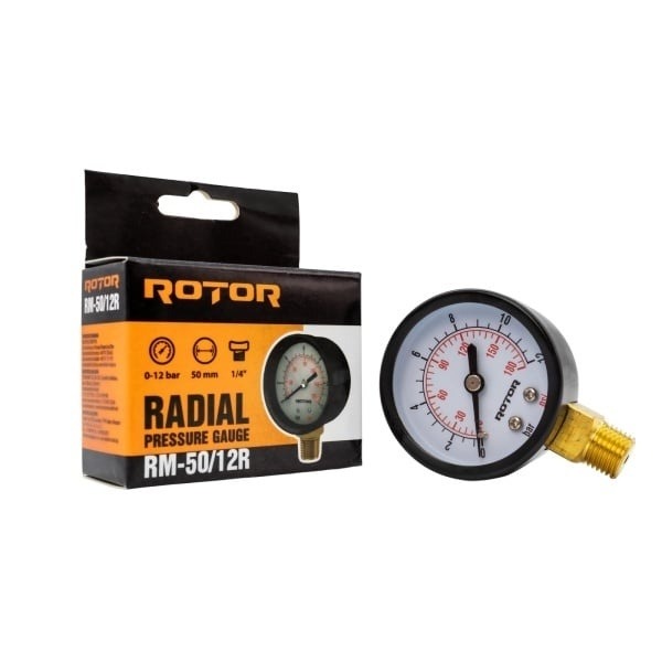 Manometru Radial Apa ROTOR RM-50/12R, 0-12 bari, 50mm, conexiune 1/4
