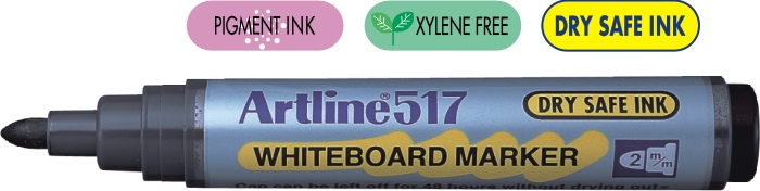 Marker pentru tabla de scris ARTLINE 517 - Dry safe ink 48h, varf rotund 2.0mm - negru