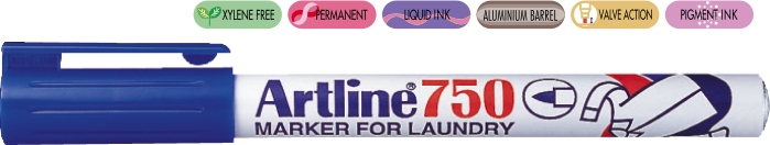 Marker ARTLINE 750, pentru textile, corp metalic, varf rotund 0.7mm - albastru