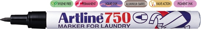 Marker ARTLINE 750, pentru textile, corp metalic, varf rotund 0.7mm - negru