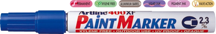 Marker cu vopsea ARTLINE 400XF, corp metalic, varf rotund 2.3mm - albastru