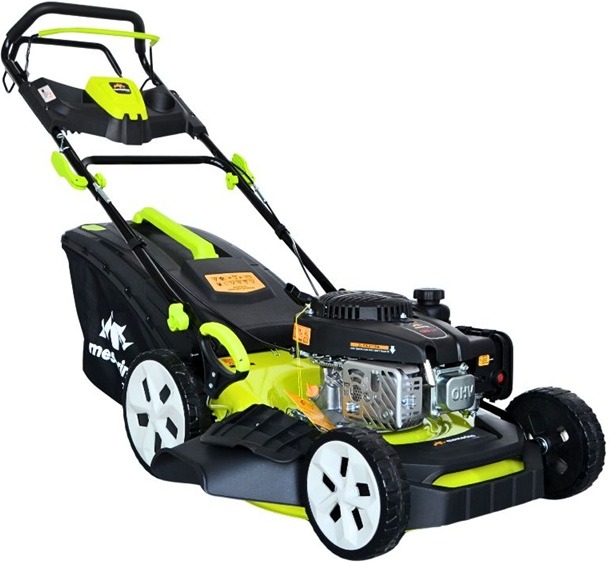 Masina tuns iarba/gazon autopropulsata MESTERINO BJXPM46-139, motor LONCIN 4 timpi, 3.3 cai, sasiu metal, latime taiere 46 cm, 8 nivele de taiere, sac colector 60 litri, evacuare lateral si mulcire