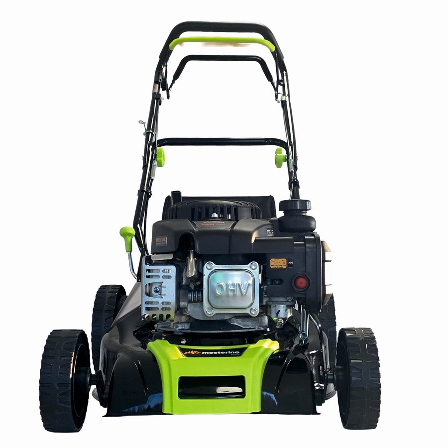 Masina tuns iarba/gazon autopropulsata MESTERINO BJXSM41-139, motor LONCIN 4 timpi, 3.3 cai, sasiu metal, latime taiere 41 cm, 8 nivele de taiere, sac colector 45 litri