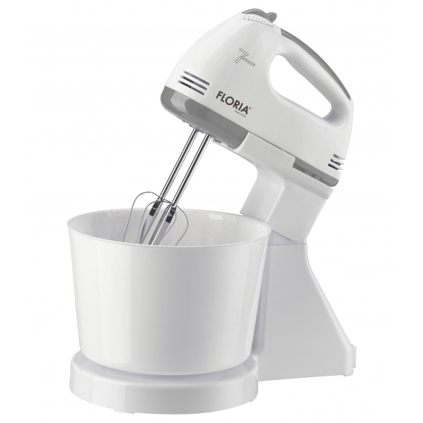 Mixer de masa cu bol plastic, 7 viteze, putere 150W, capacitate 2L, alb, Floria