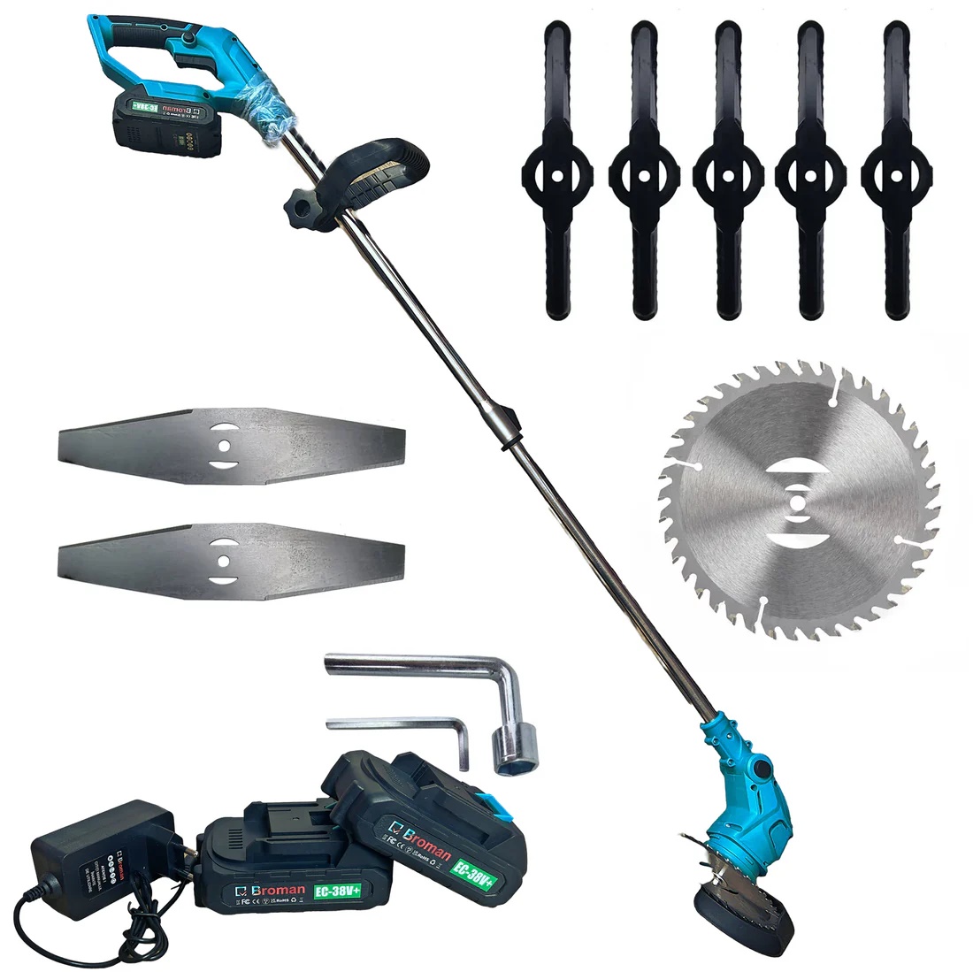 Trimmer/Motocoasa electrica Broman, 2 acumulatori 38V, 950W, accesorii incluse
