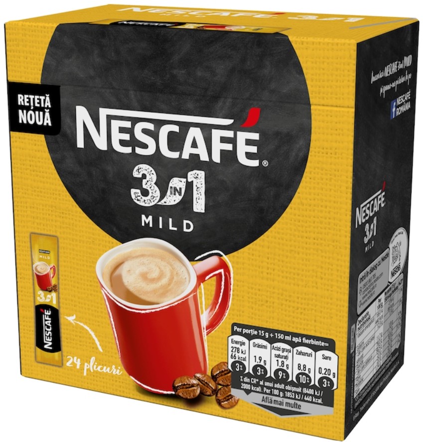 Cafea solubila, Nescafe 3 in 1 Mild, 15g x 24 plicuri