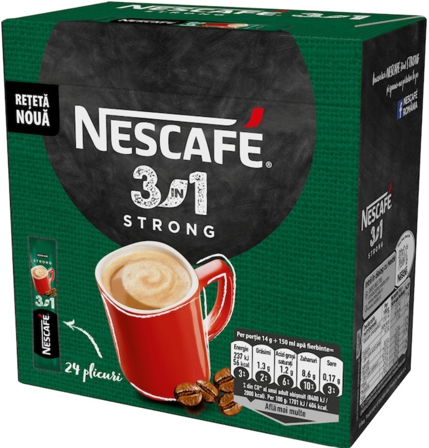 Cafea solubila, Nescafe 3 in 1 Strong, 15g x 24 plicuri