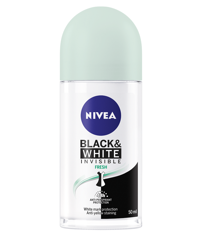 Nivea deodorant roll-on black and white invisible fresh, 48h protectie, 50 ml
