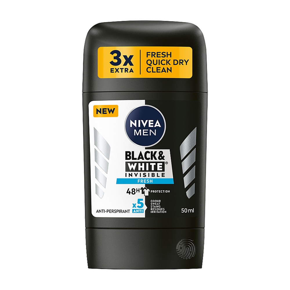 NIVEA MEN DEO STICK 50ML 3X B&W INVISIBLE FRESH 48H